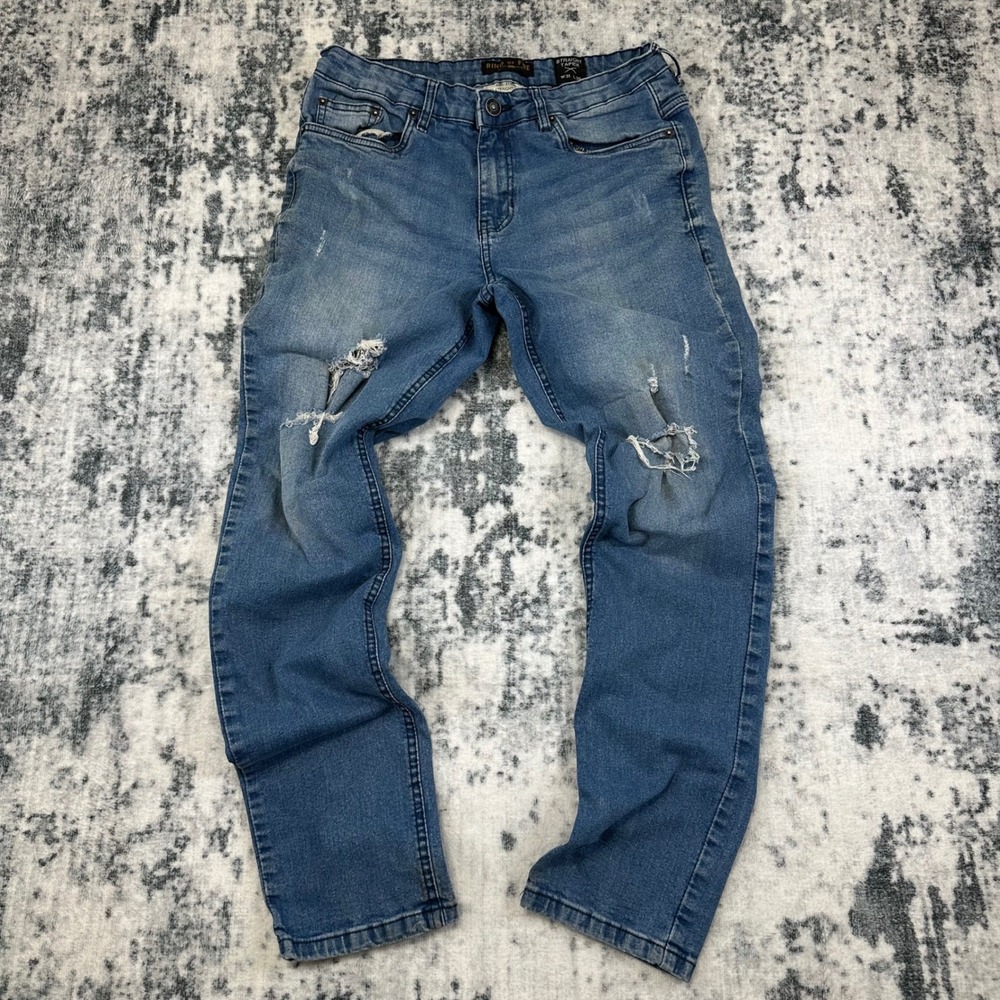 Ring of Fire Straight Taper Jeans Mens‎ 31x30 Blue Distressed Denim Stretch
